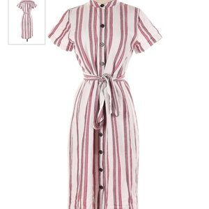 LOFT Striped belted dress with button front closure